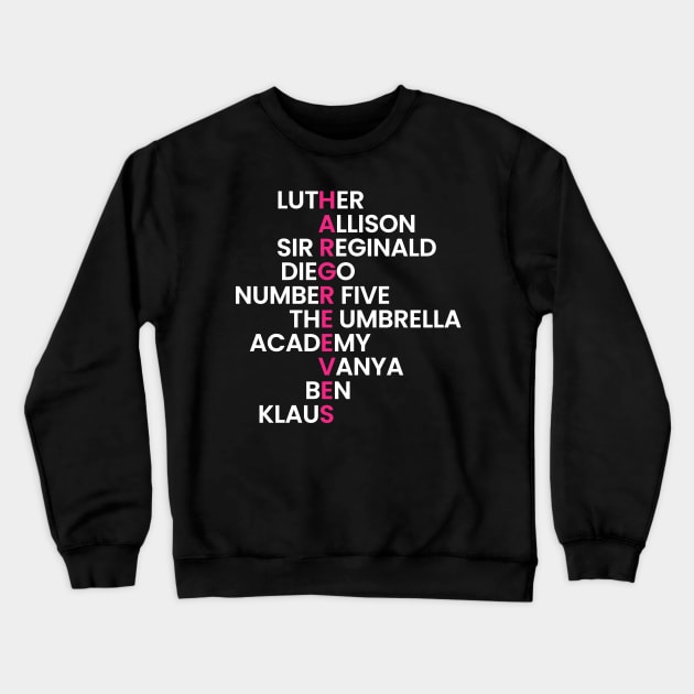 The Hargreeves Family - The Umbrella Academy (White) Crewneck Sweatshirt by VikingElf